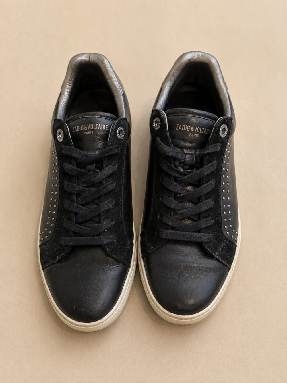 Zadig & Voltaire Black Leather Studded Sneakers – Women’s EU 39